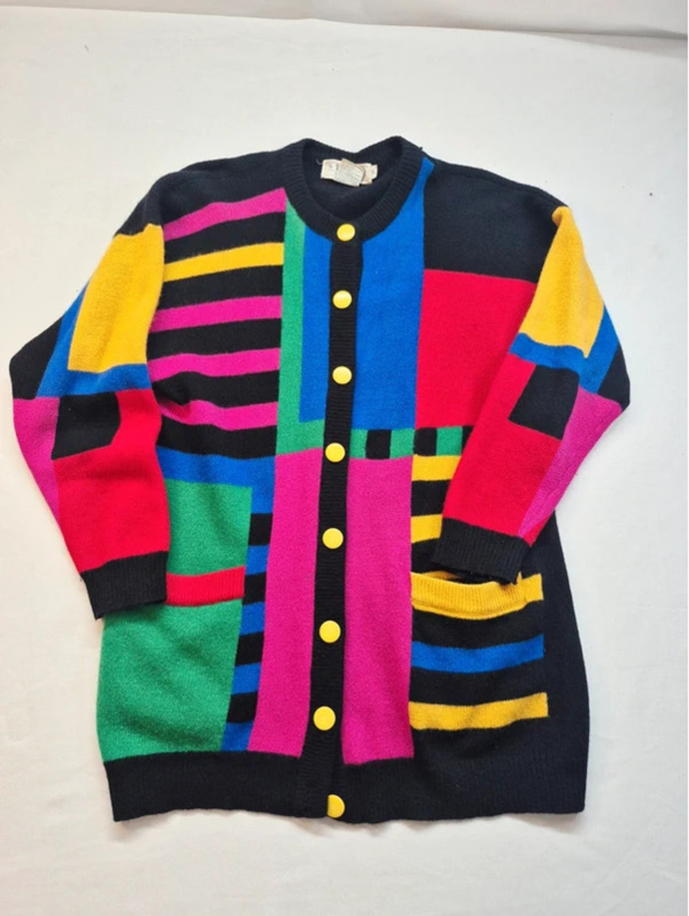 Vintage Studio Michelle Stuart 1991 Color block Wool Blend Cardigan Women's Med